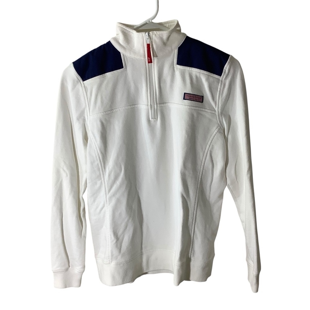 Vineyard Vines White and Navy Cotton Zip Quarter Sweater Patriotic Preppy